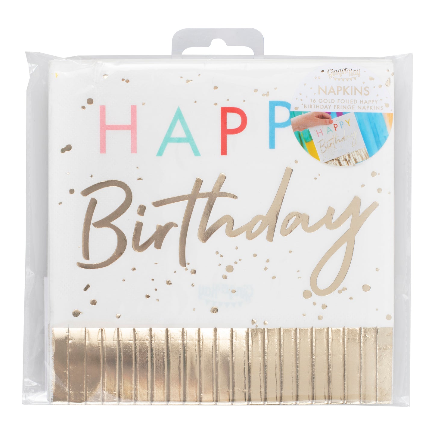 Happy Birthday Fringed Gold Napkins