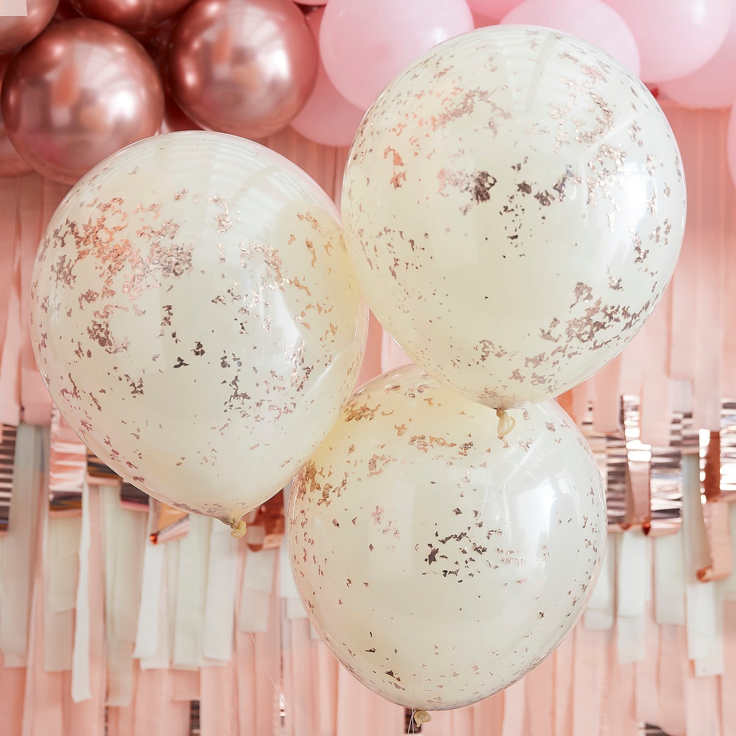 Double Layered Cream and Rose Gold Confetti Balloons