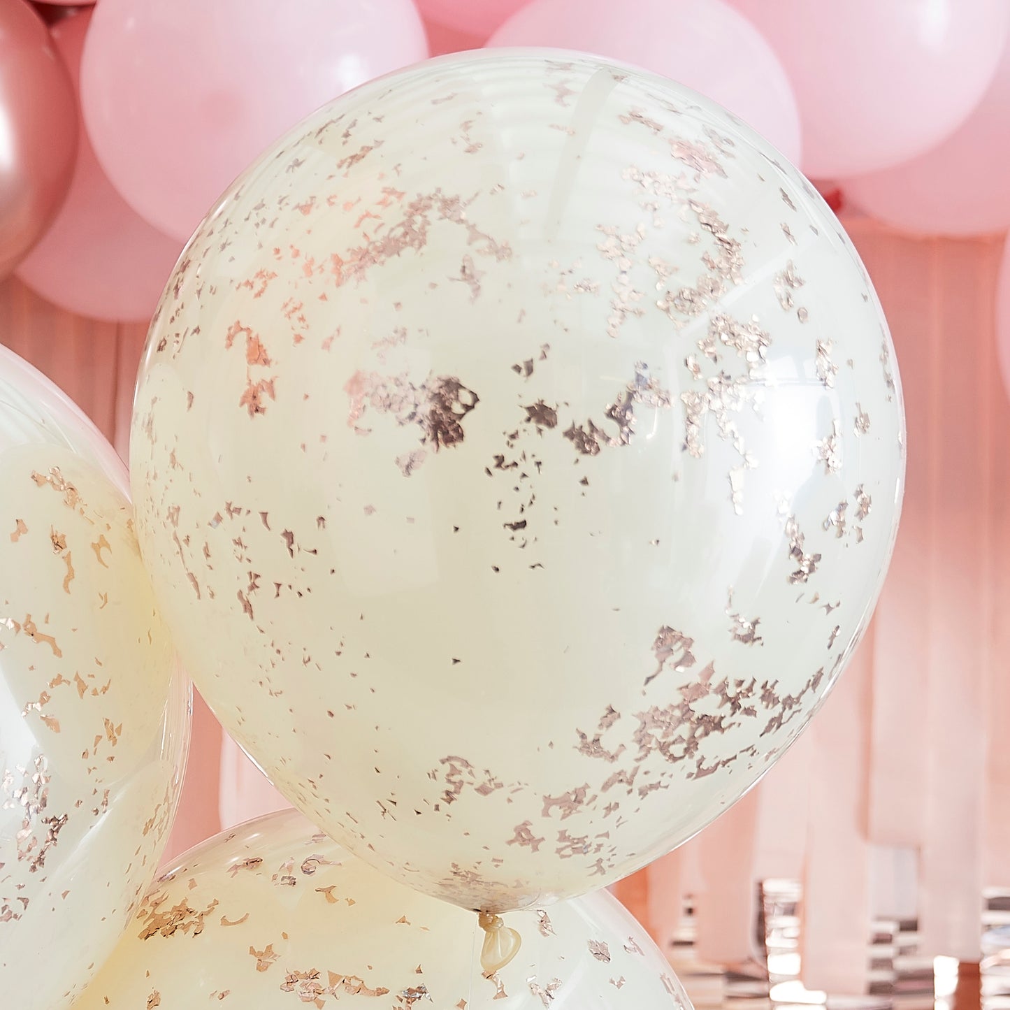 Double Layered Cream and Rose Gold Confetti Balloons