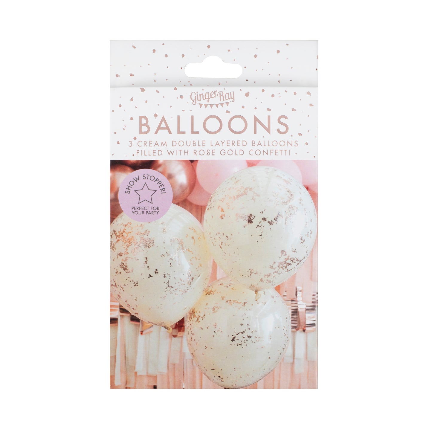 Double Layered Cream and Rose Gold Confetti Balloons