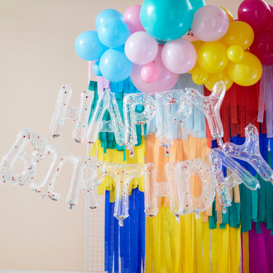 Rainbow Confetti Happy Birthday Balloon Bunting