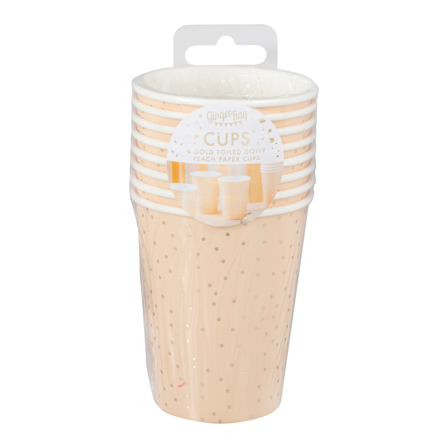Peach and Gold Polka Dot Paper Cups