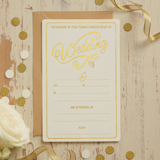 Ivory & Gold Foiled Wedding Invitations - Metallic Perfection