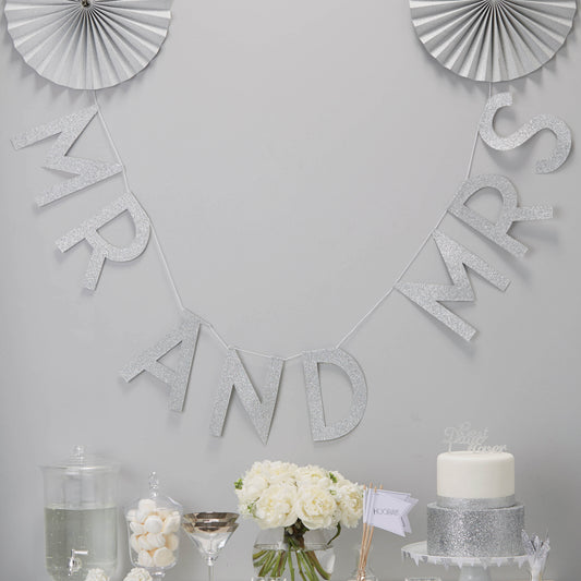 Silver Glitter Mr & Mrs Wedding Bunting - Metallic Perfection