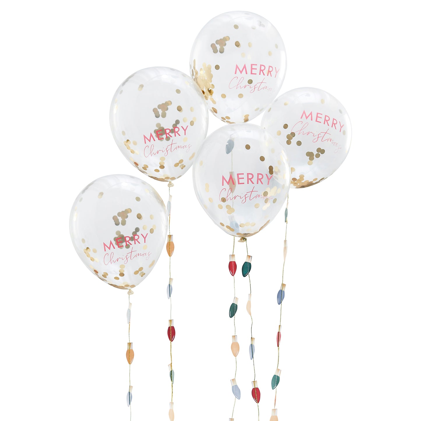 Merry Christmas Confetti Balloons with Light Bulb Balloon Tails