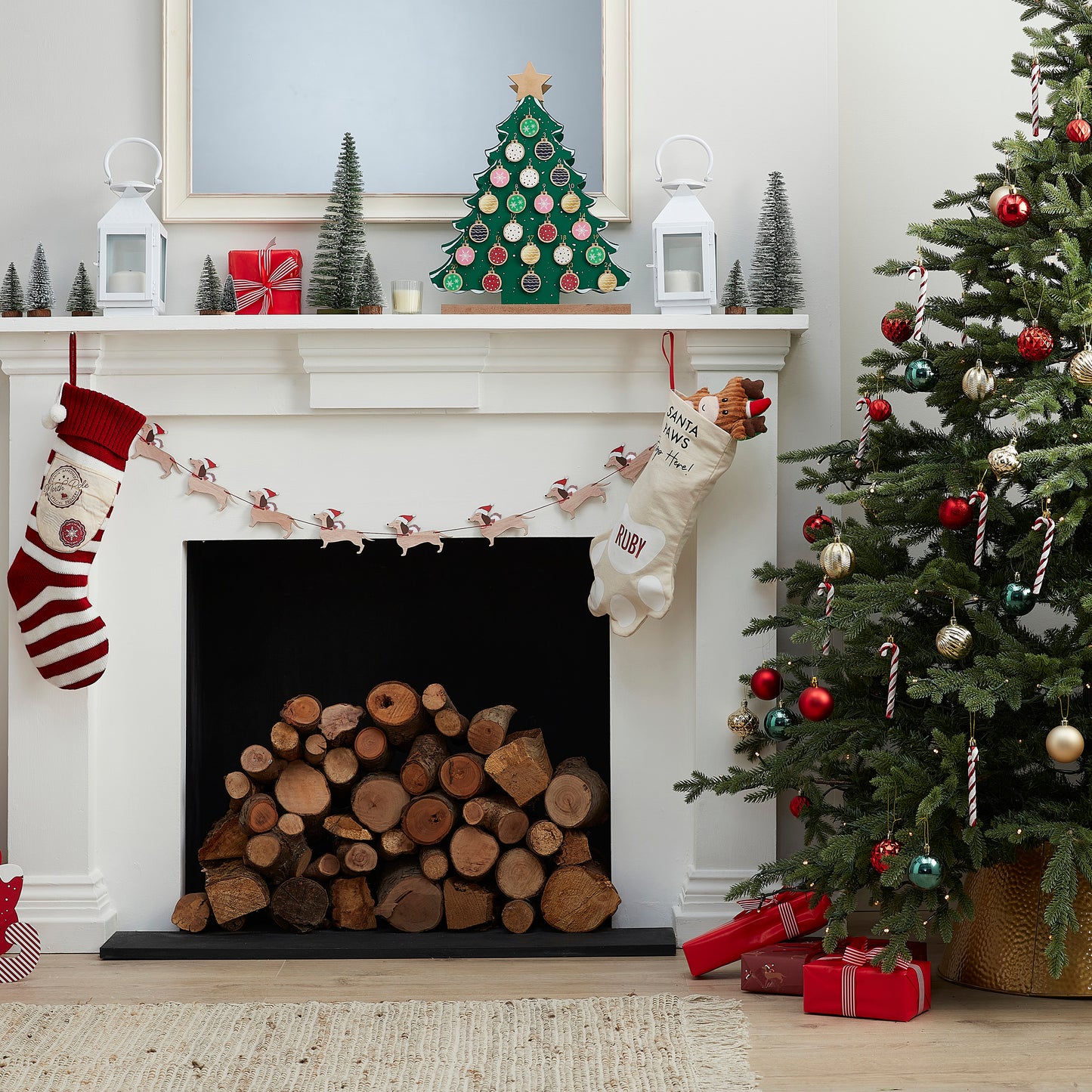 Red and White Knitted Christmas Stocking with Pocket
