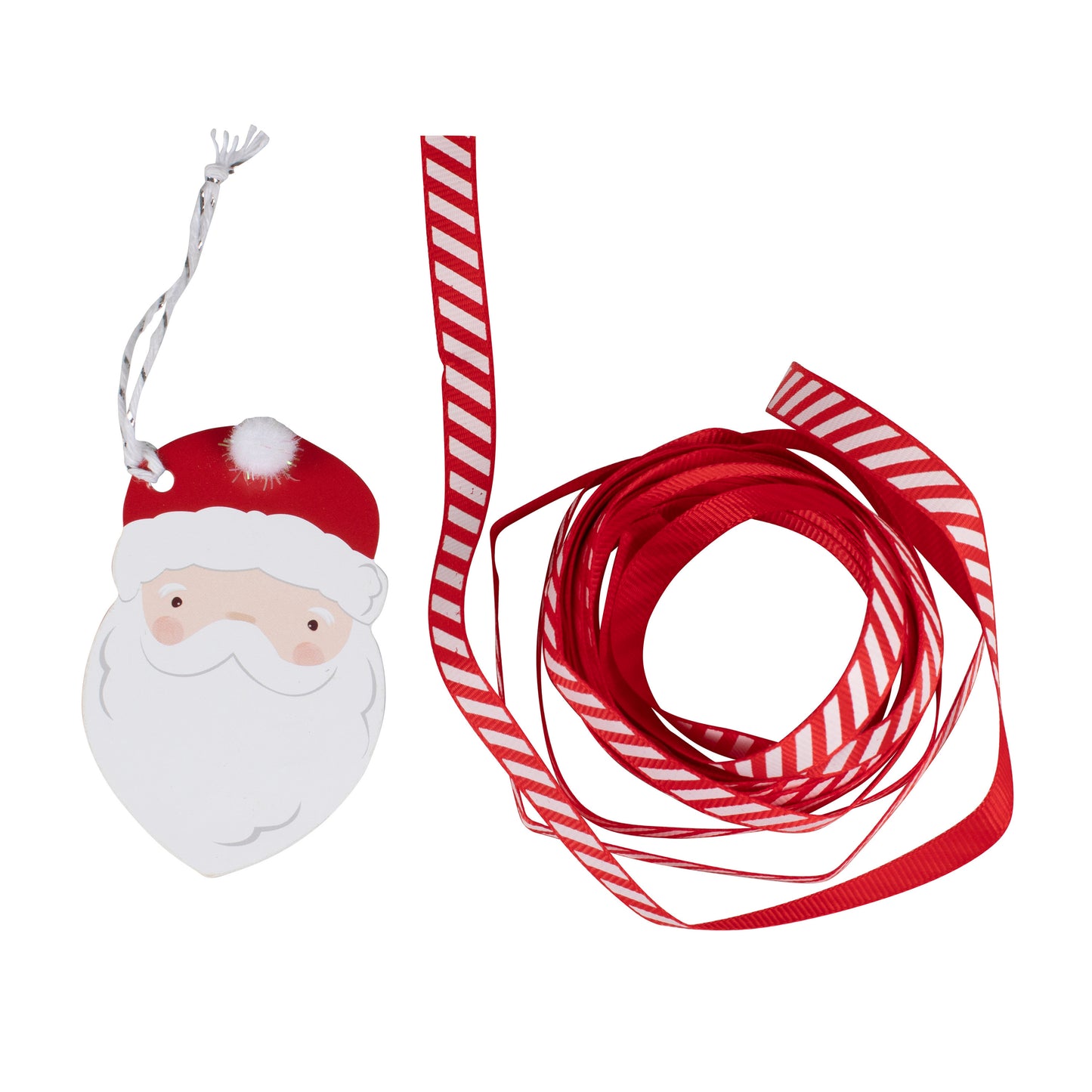 Santa Christmas Gift Tags with Pom Poms and Ribbon