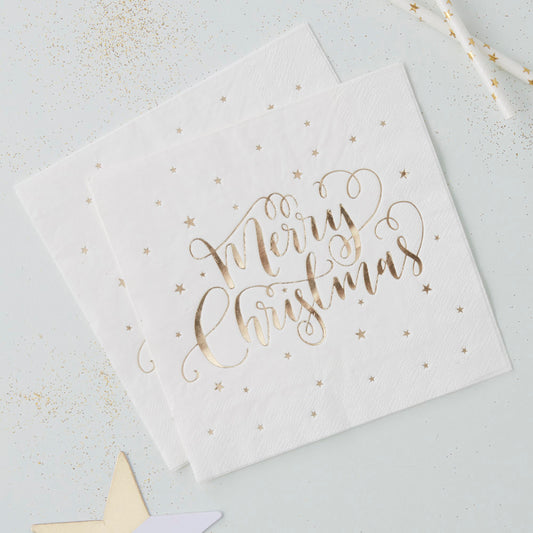 Gold  Foiled Merry Christmas Napkins