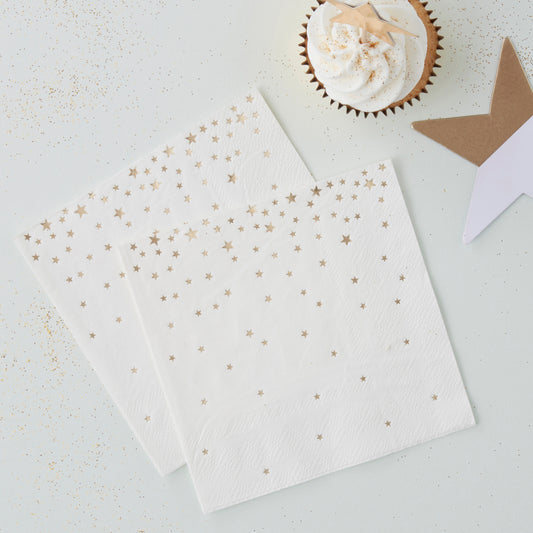 Gold Foiled Star Cocktail Napkins - Metallic Star