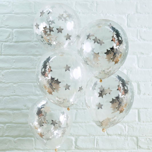 Silver Star Shaped Confetti Balloons