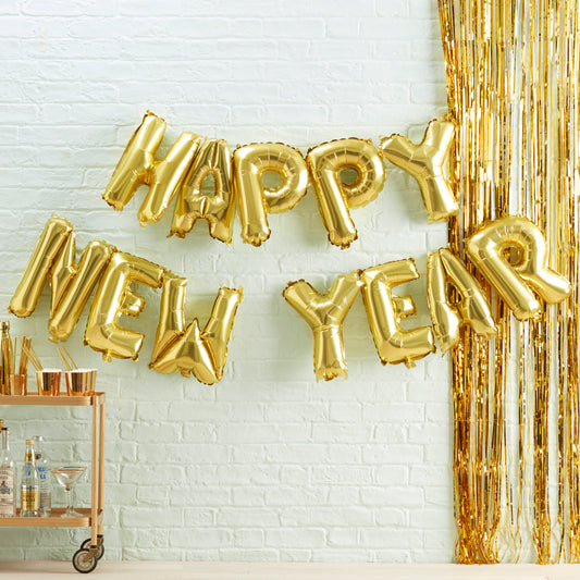 Gold Happy New Year Balloon Banner