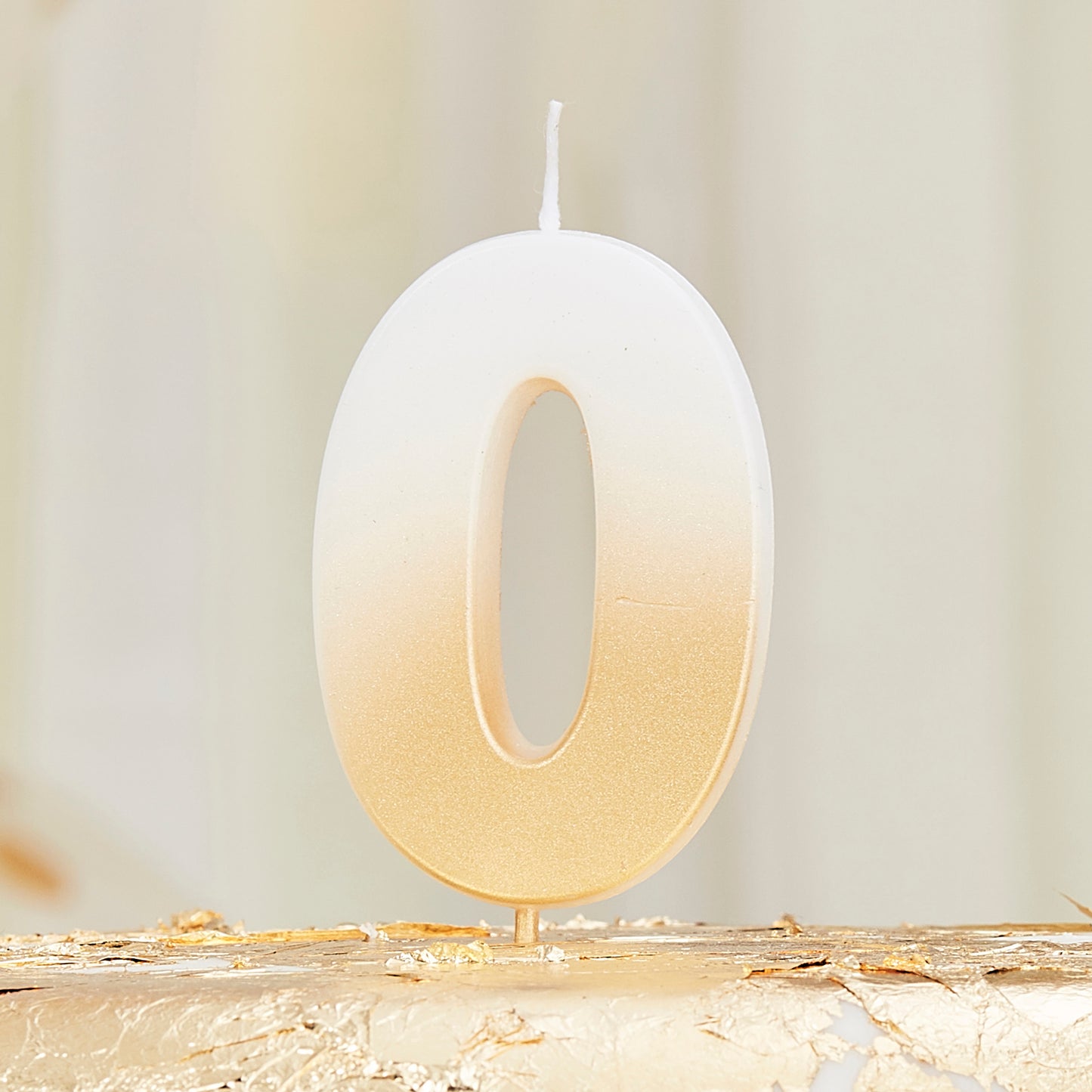 Gold Ombre 0 Number Birthday Candle