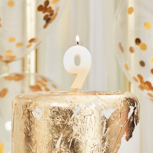 Gold Ombre 9 Number Birthday Candle