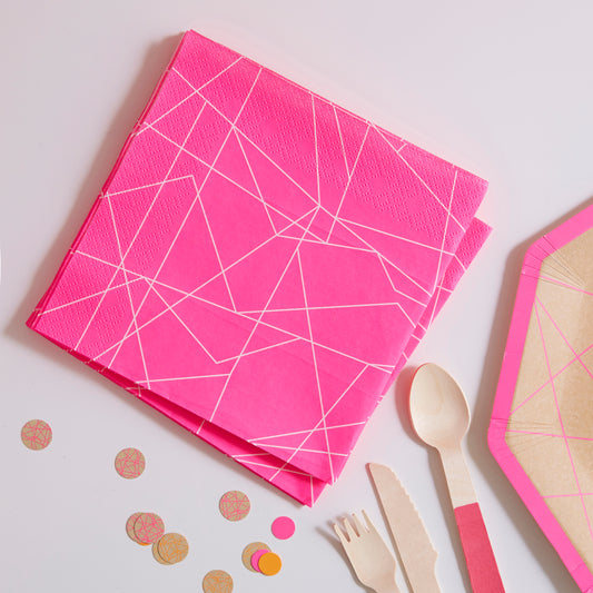Neon Pink Geometric Paper Napkins - Neon Birthday