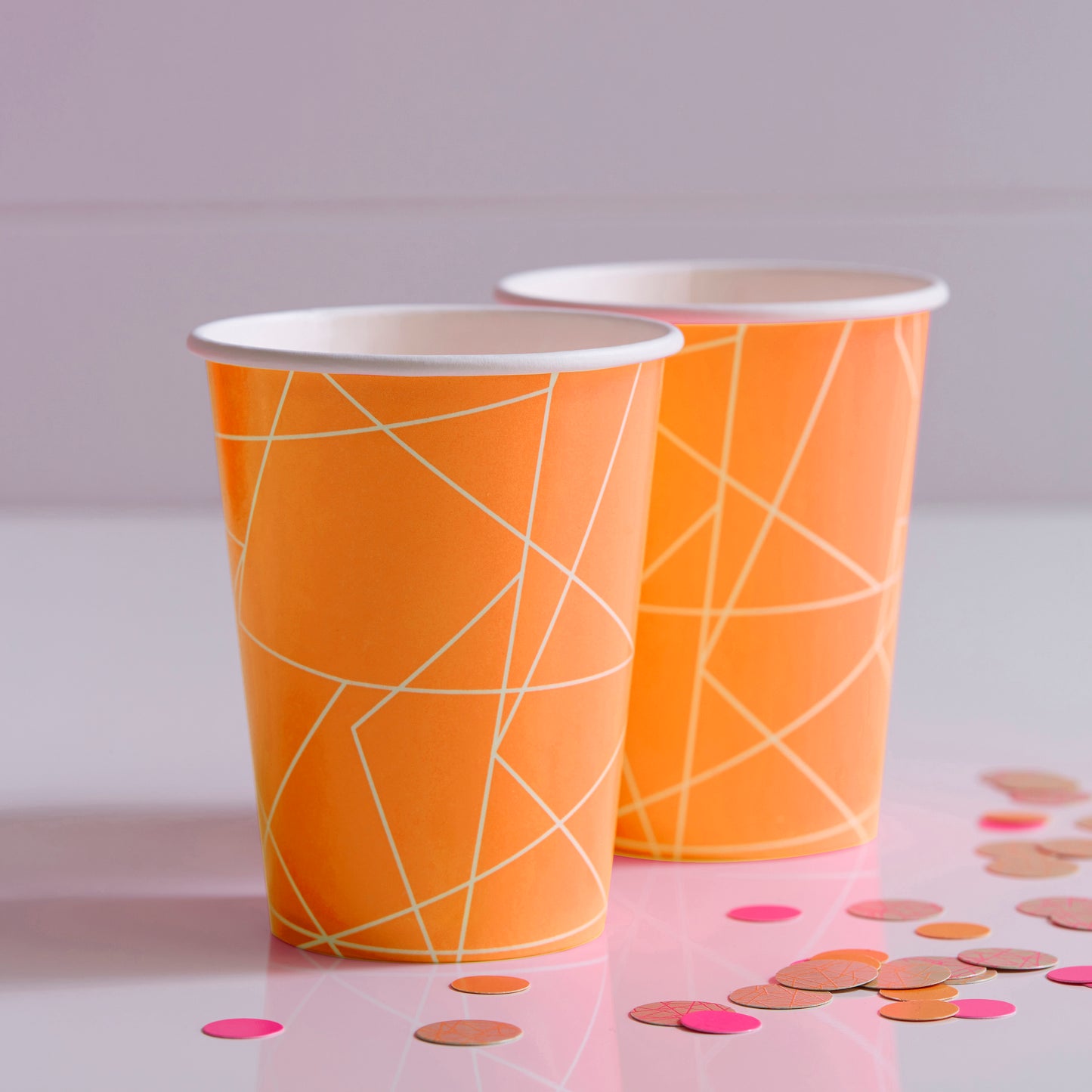 Neon Orange Geometric Paper Cups - Neon Birthday