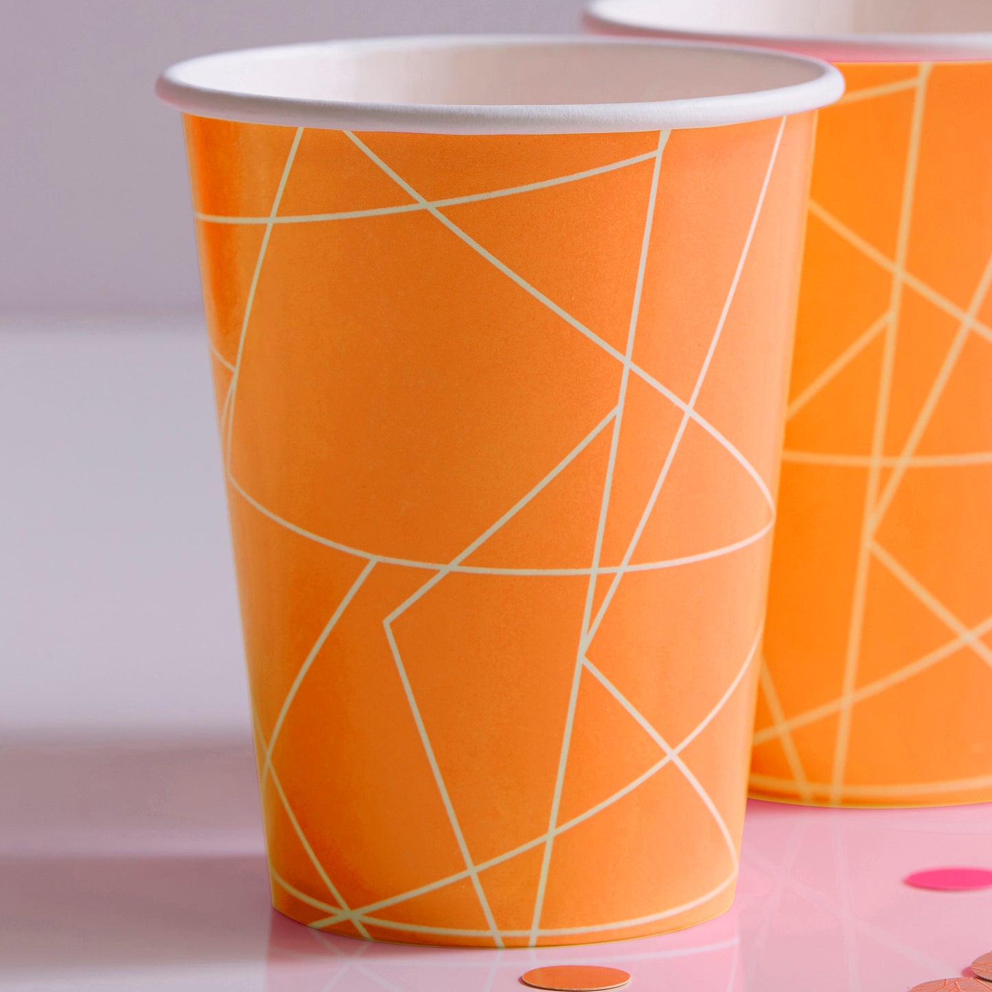 Neon Orange Geometric Paper Cups - Neon Birthday