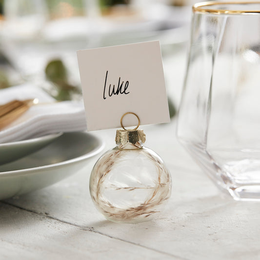 Glass Bauble Christmas Place Card Holders With Pampas Grass