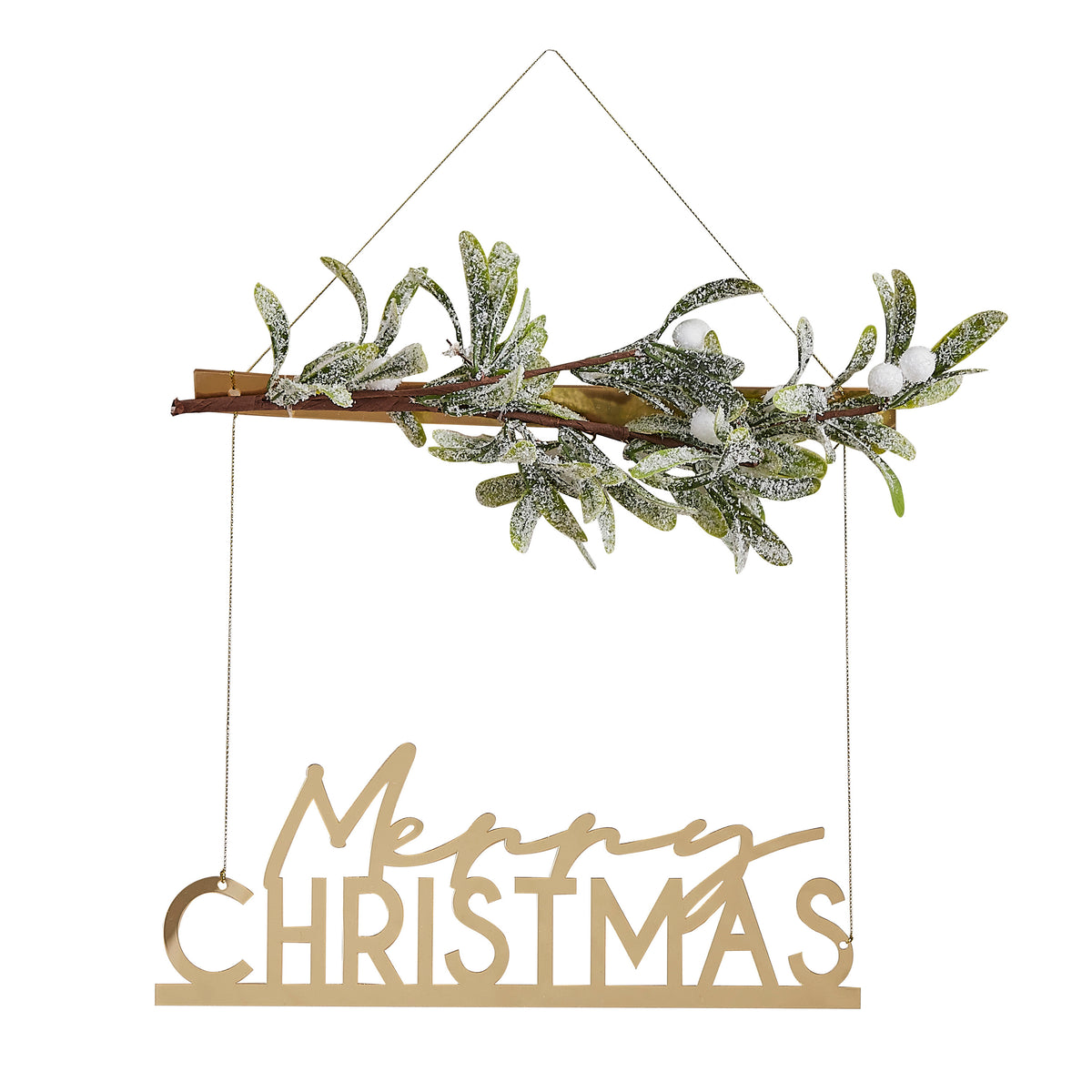 Gold Acrylic Merry Christmas Hanging Decoration with Mistletoe