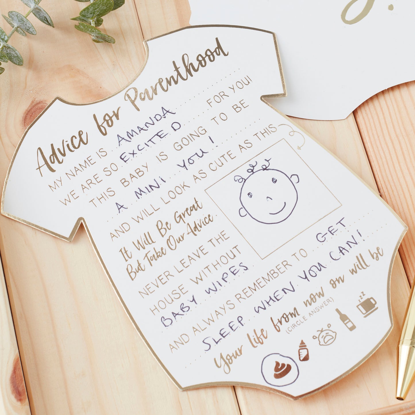 Gold Foiled Baby Shower Prediction Game Cards