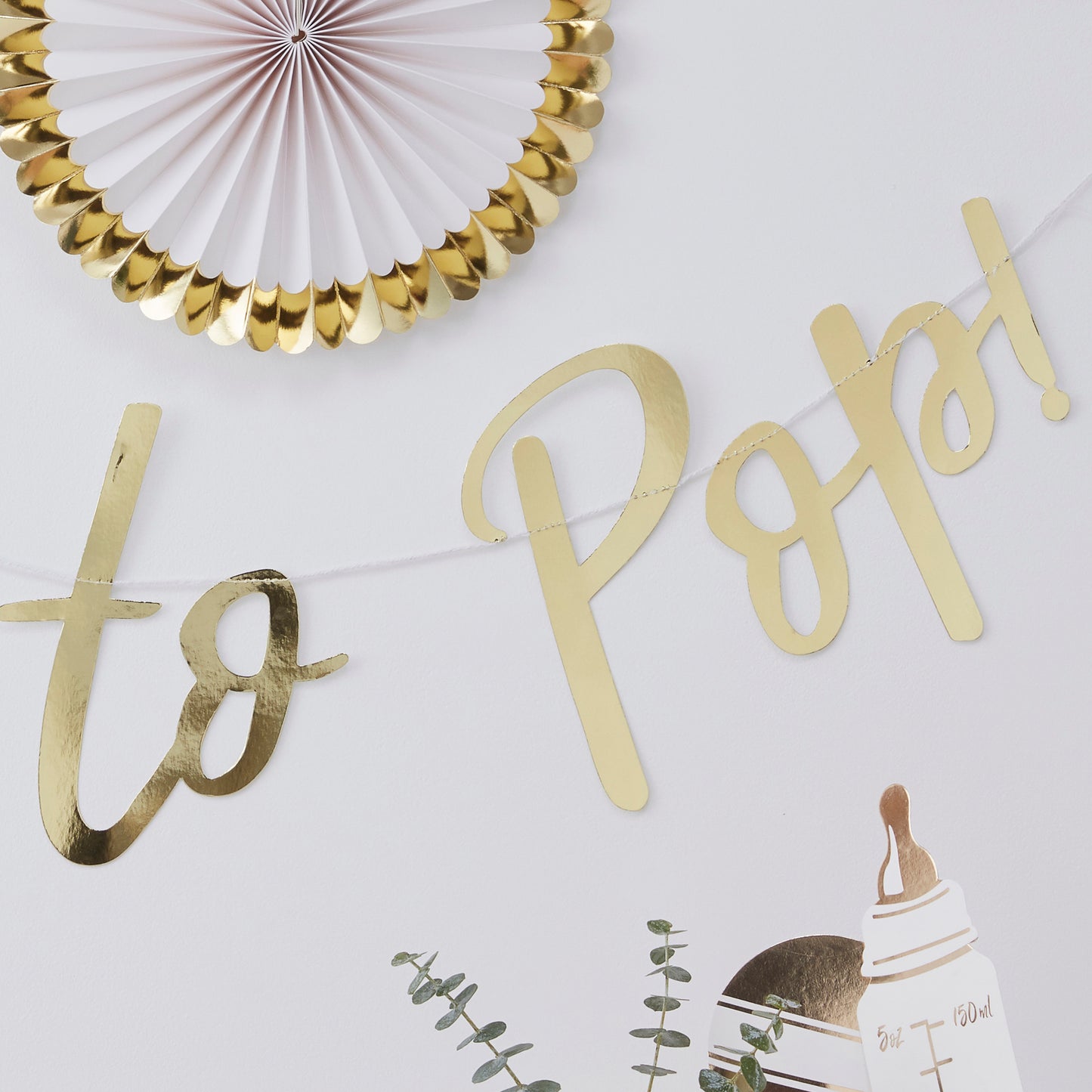 Gold Foiled About to Pop Baby Shower Banner