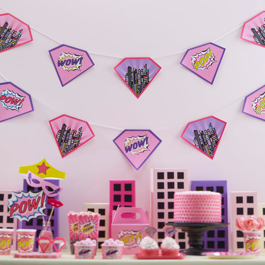 Pink Paper Bunting - Pop Art Superhero Party