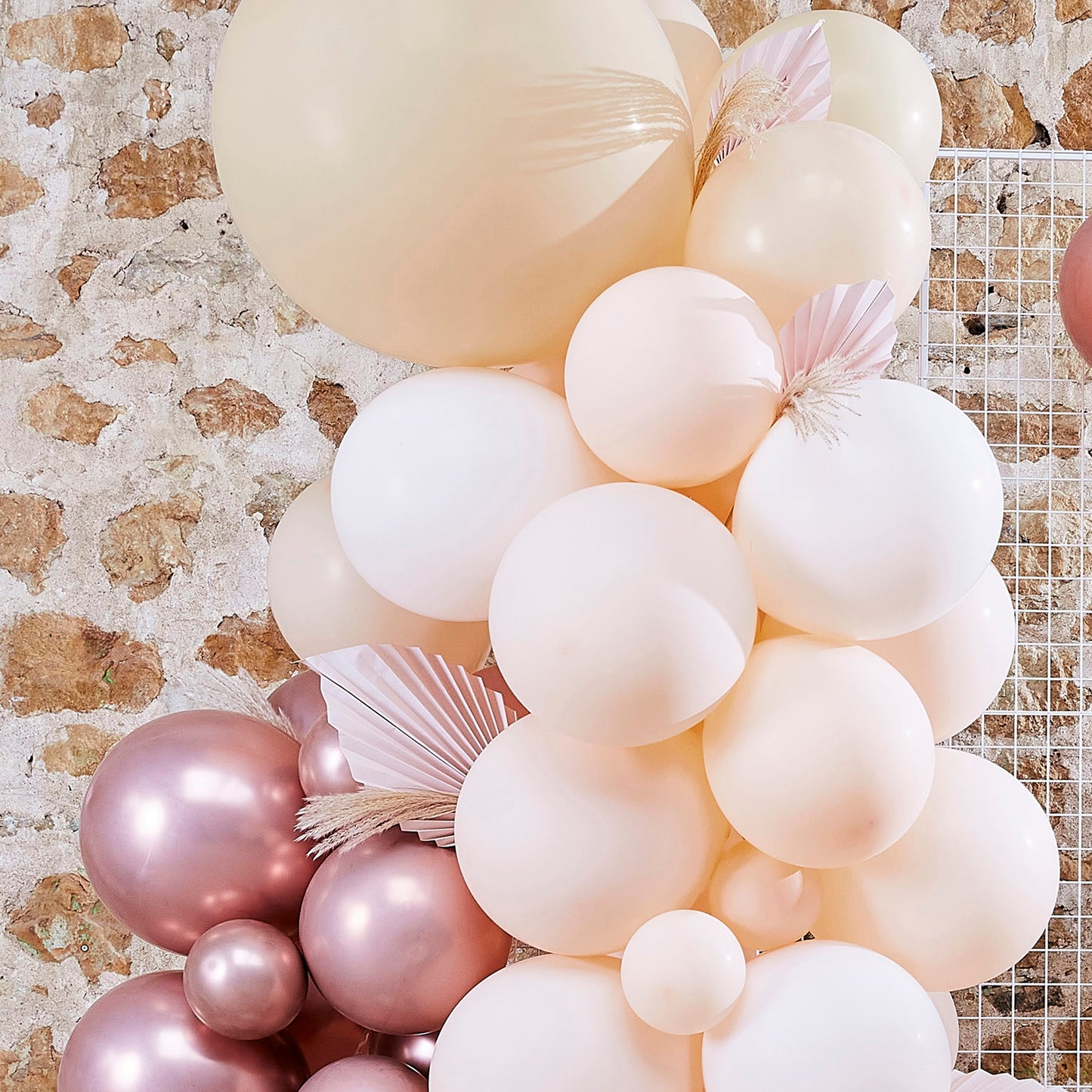Pampas, White, Peach and Rose Gold Balloon Arch Kit