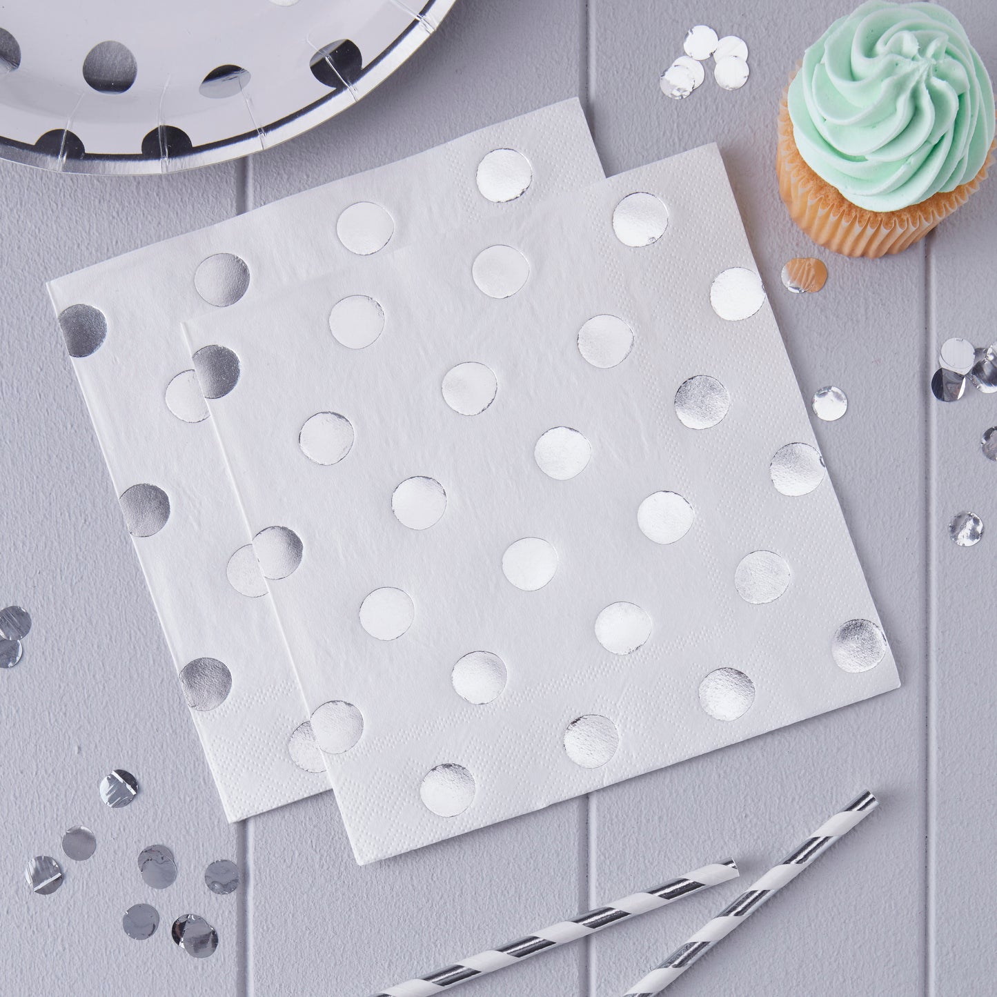 Silver Foiled Polka Dot Party Napkins