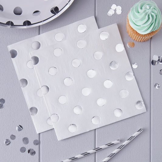 Silver Foiled Polka Dot Party Napkins
