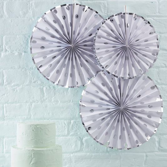 Silver Foiled Polka Dot Paper Fan Decorations - Pick & Mix