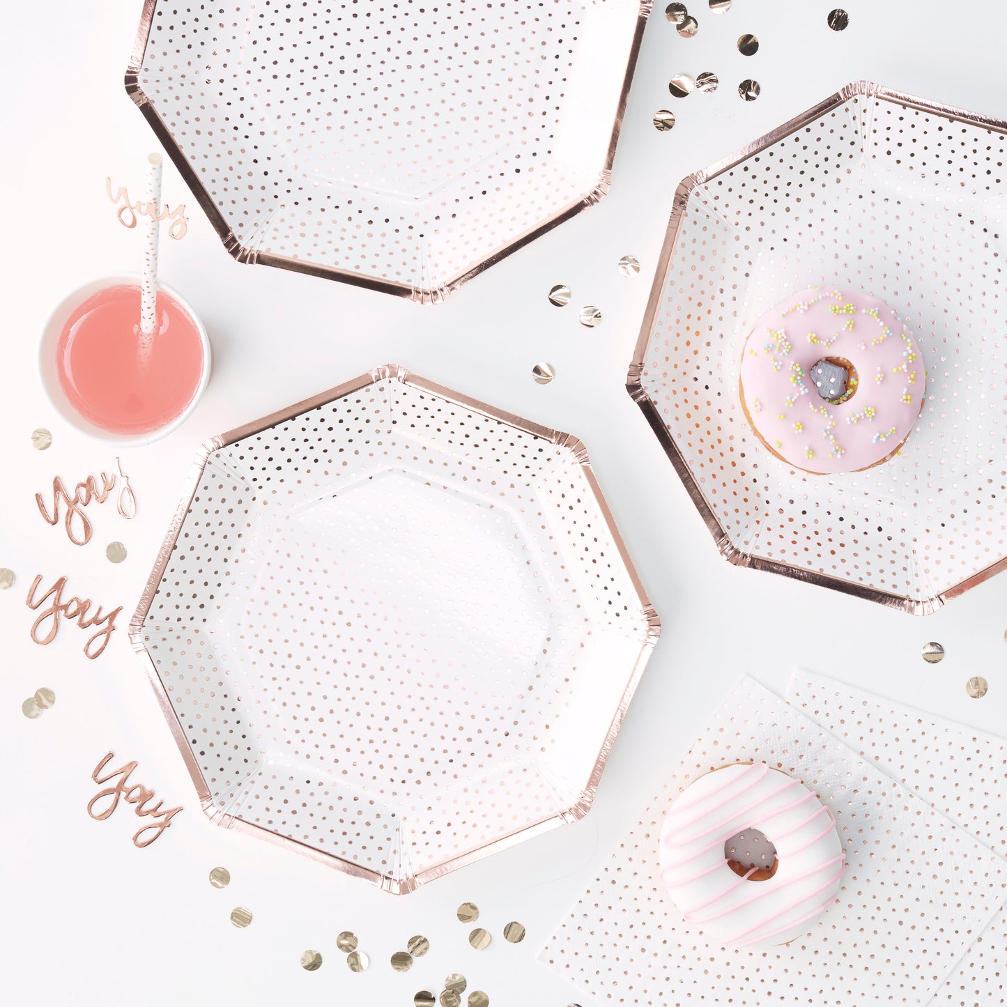 Spotty Print Rose Gold Paper Plates