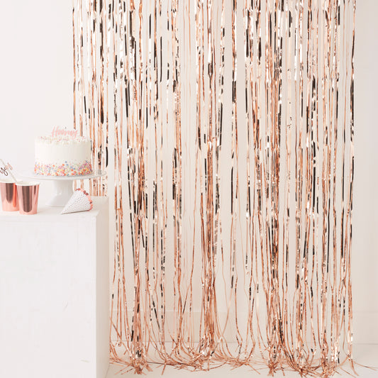 Rose Gold Fringe Foil Curtain