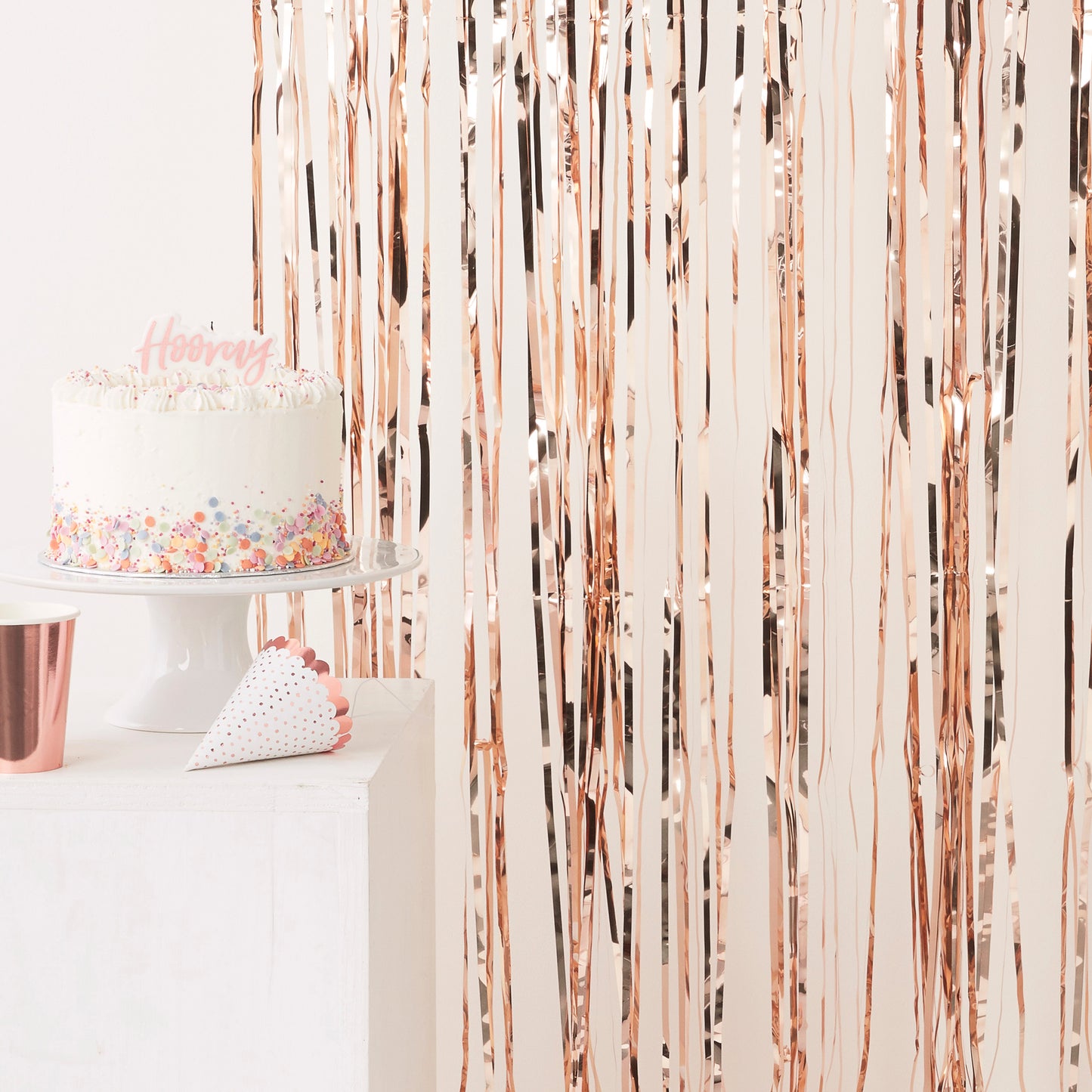 Rose Gold Fringe Foil Curtain