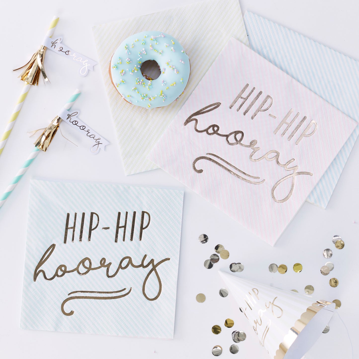 Gold Foiled Hip Hip Hooray Pastel Paper Napkins - Pick & Mix