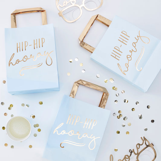 Gold Foiled Hip Hip Hooray Blue Party Bags - Pick & Mix