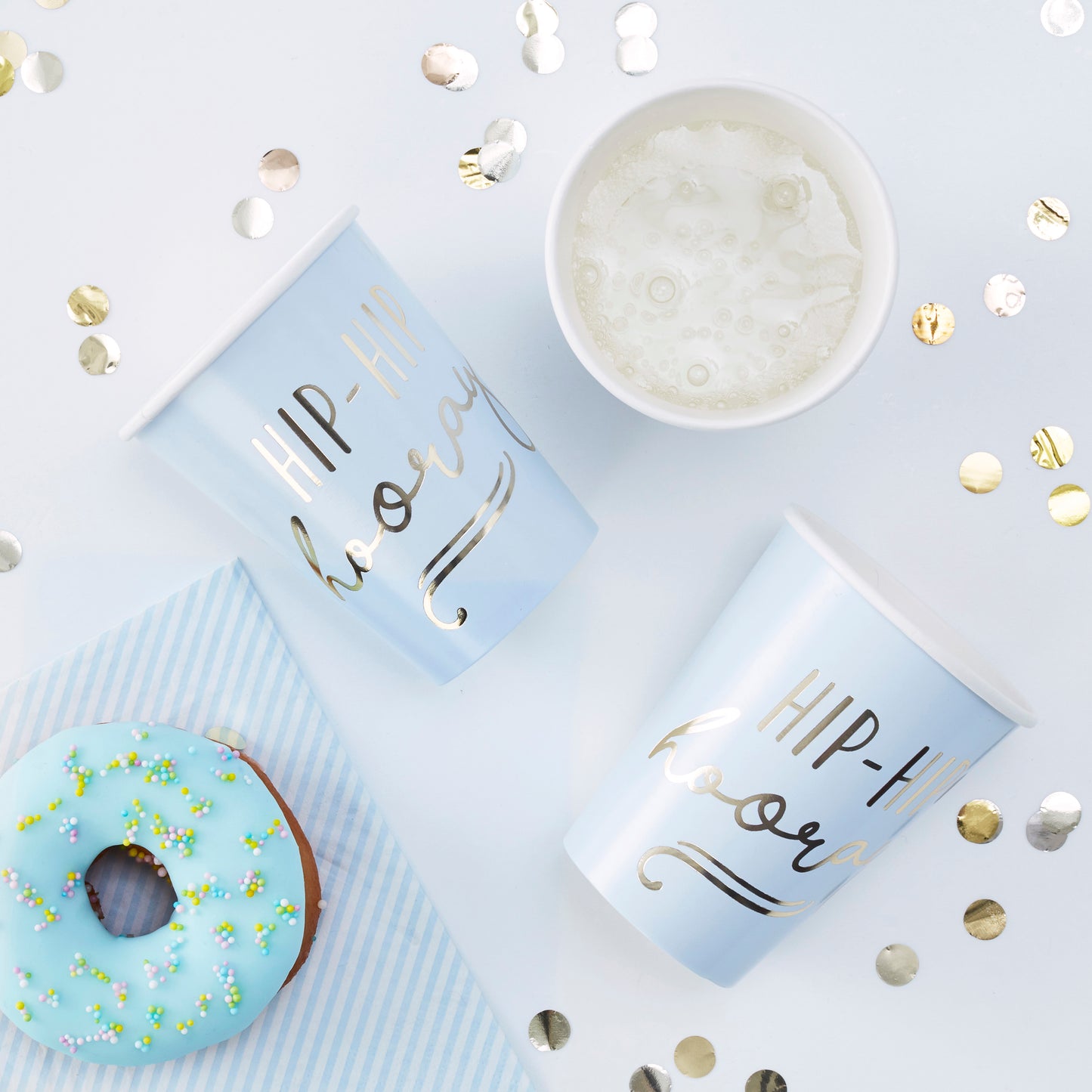 Gold Foiled Hip Hip Hooray Blue Paper Cups - Pick & Mix