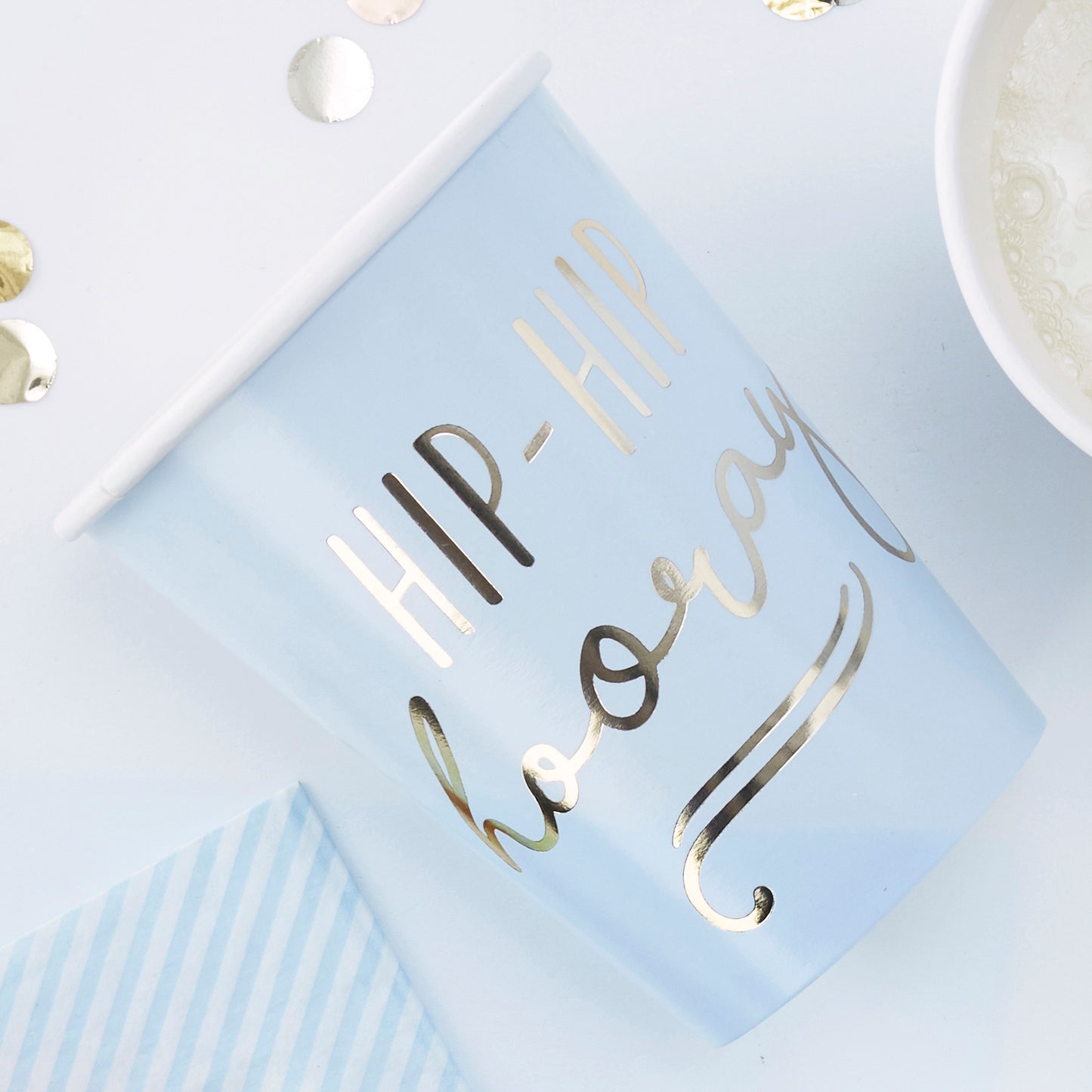 Gold Foiled Hip Hip Hooray Blue Paper Cups - Pick & Mix