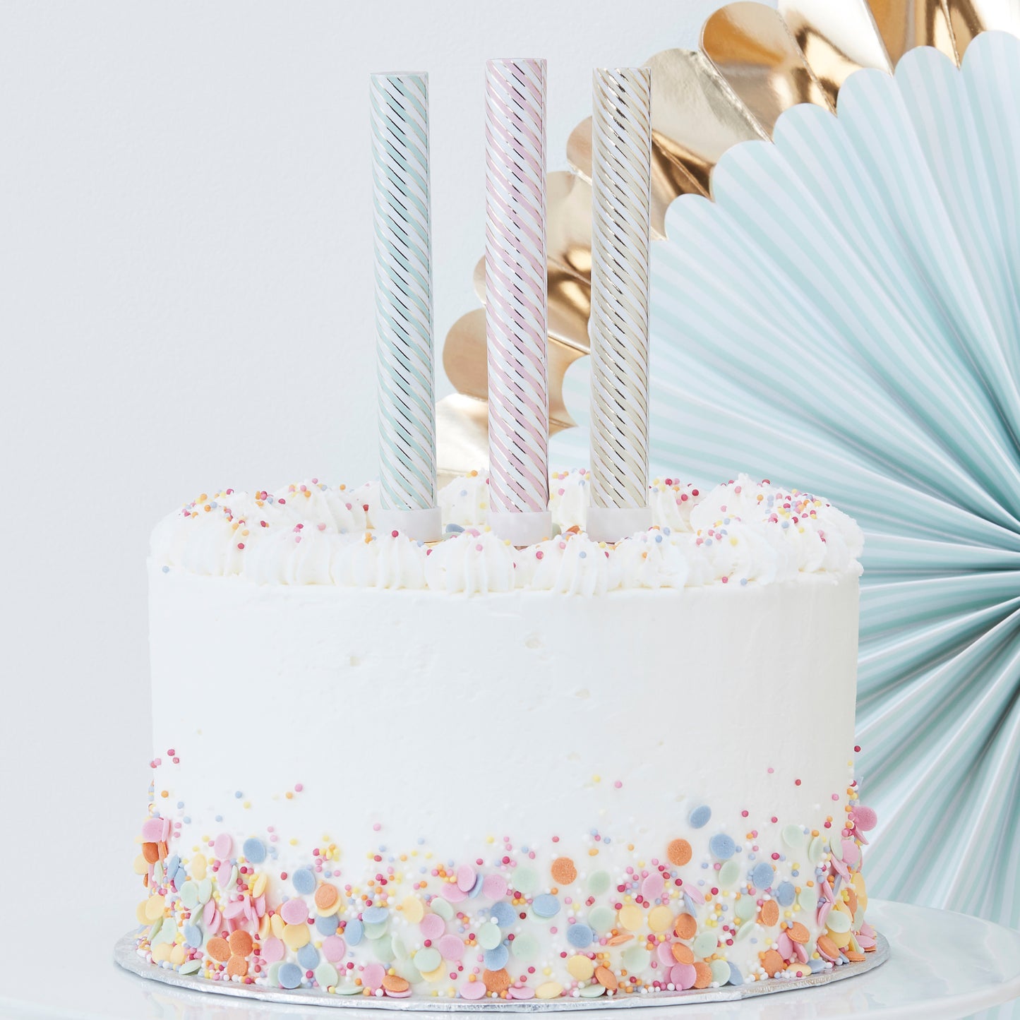 Pastel and Gold Foiled Striped Cake Fountain Candles
