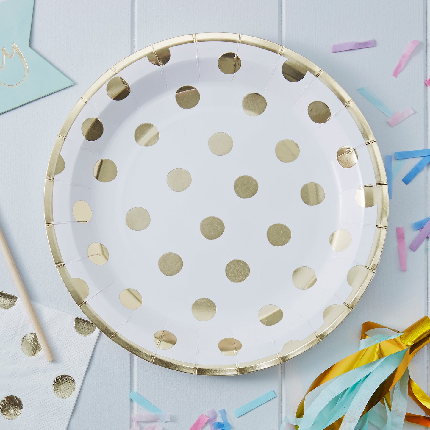 Gold Foiled Polka Dot Paper Party Plates