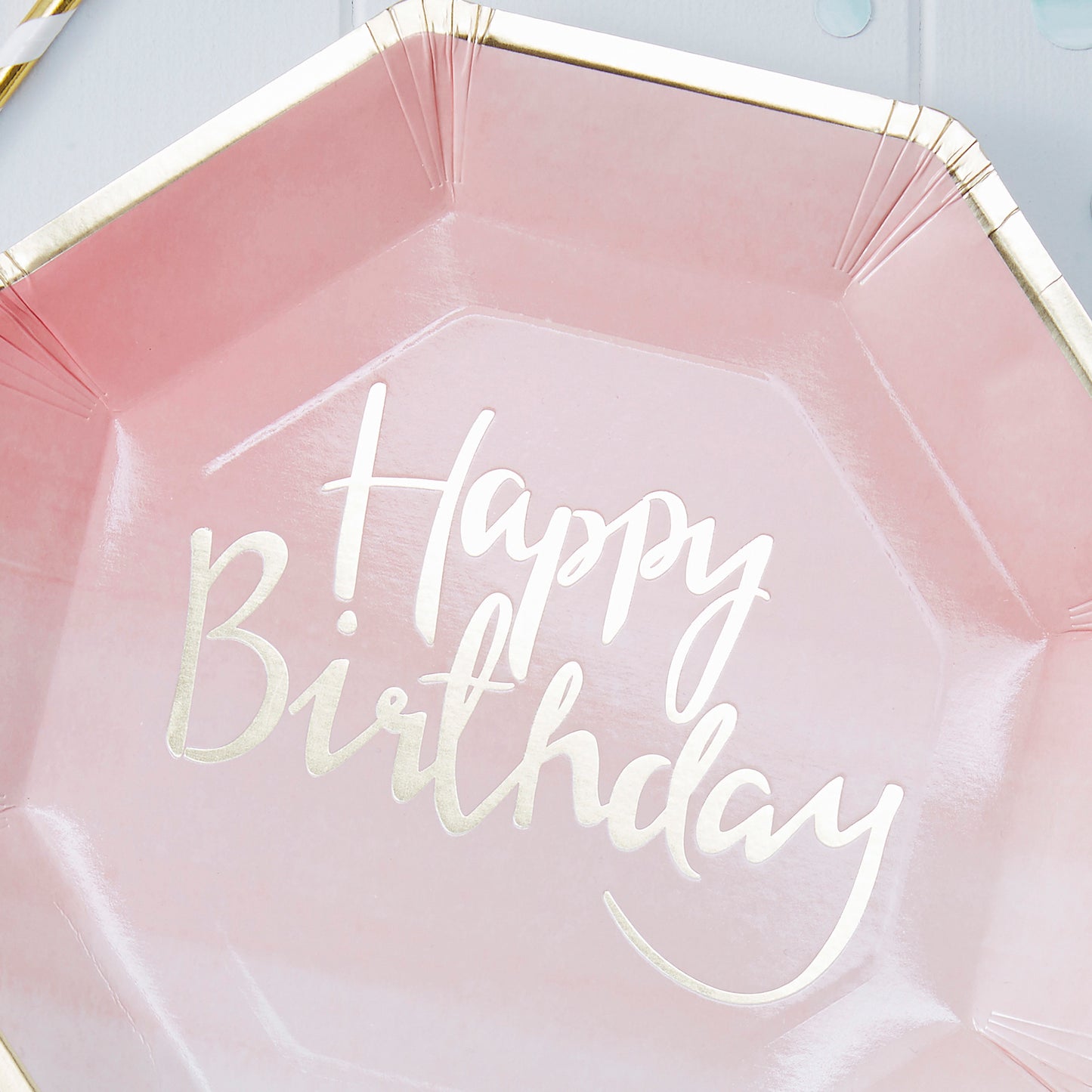 Gold Foiled Pink Ombre Happy Birthday Paper Plates - Pick and Mix