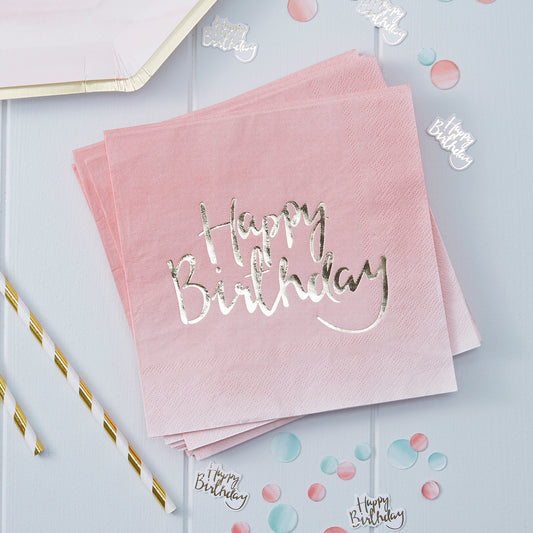 Gold Foiled Pink Ombre Happy Birthday Napkins