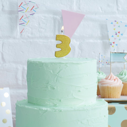 Gold Glitter 3 Number Candle - Pick and Mix