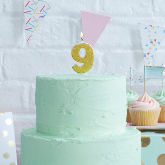 Gold Glitter 9 Number Candle - Pick and Mix