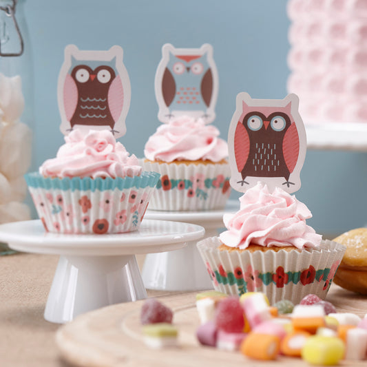 Cupcake Toppers & Cases - Patchwork Owl