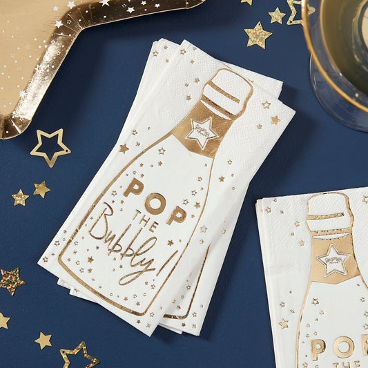 Gold Champagne Bottle Paper Napkins
