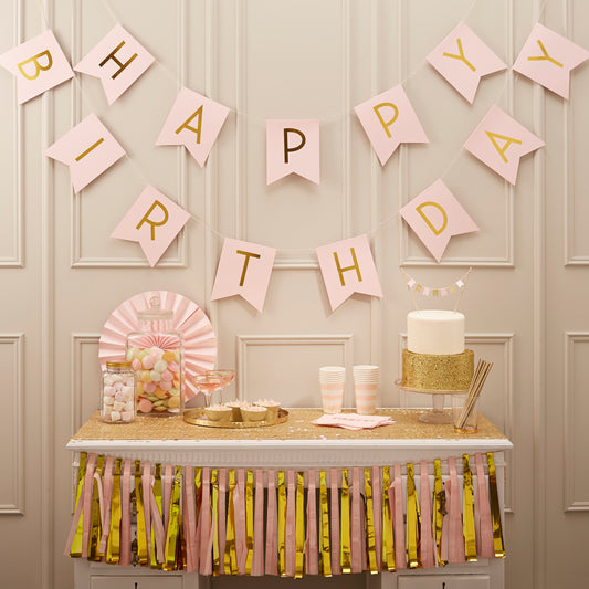 Pink and Gold Foil Happy Birthday Bunting
