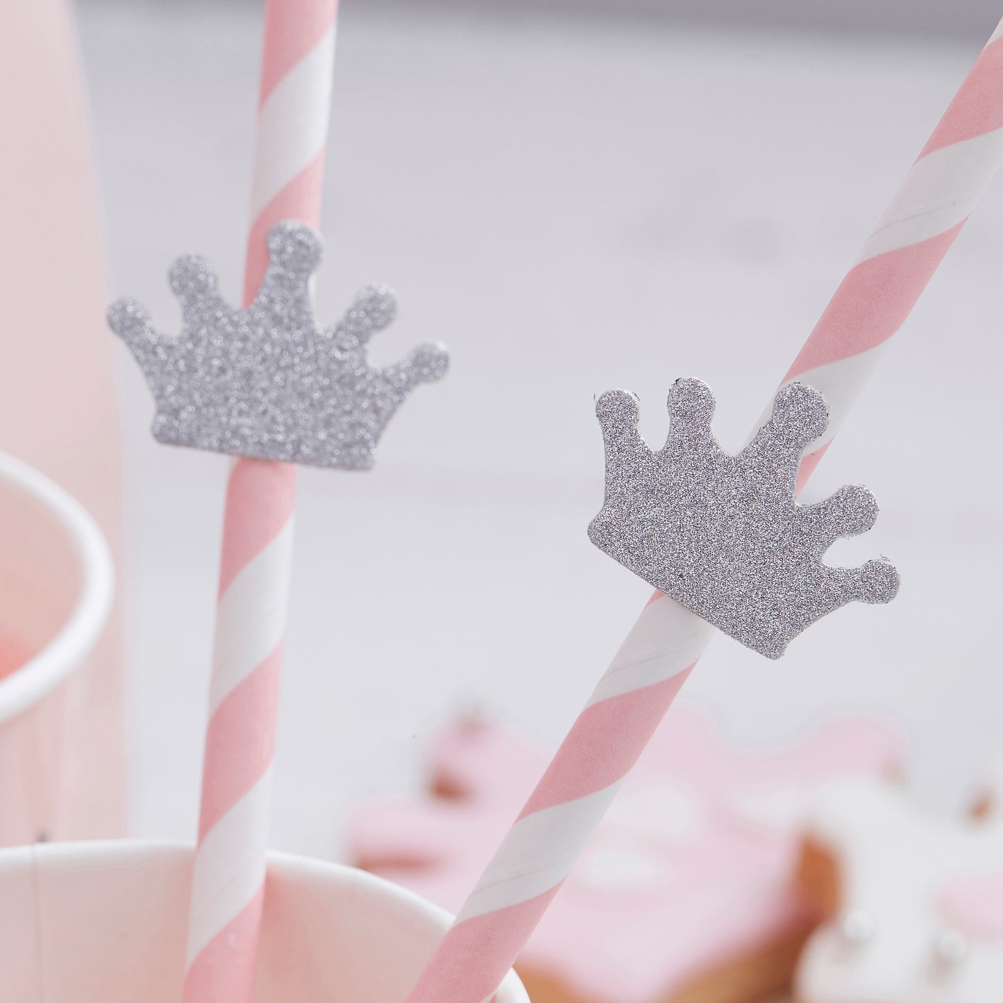 Silver Glitter Tiara Paper Straws - Princess Party