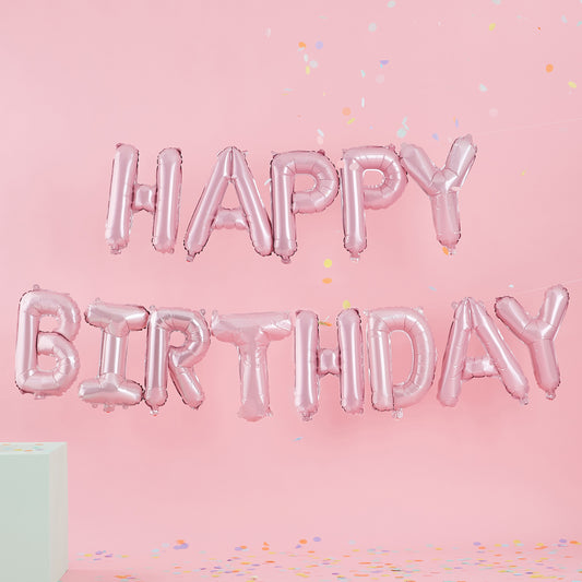 Matte Pink Happy Birthday Bunting Balloons
