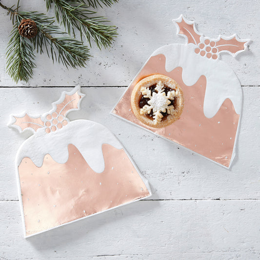Rose Gold Christmas Pudding Shaped Paper Napkins