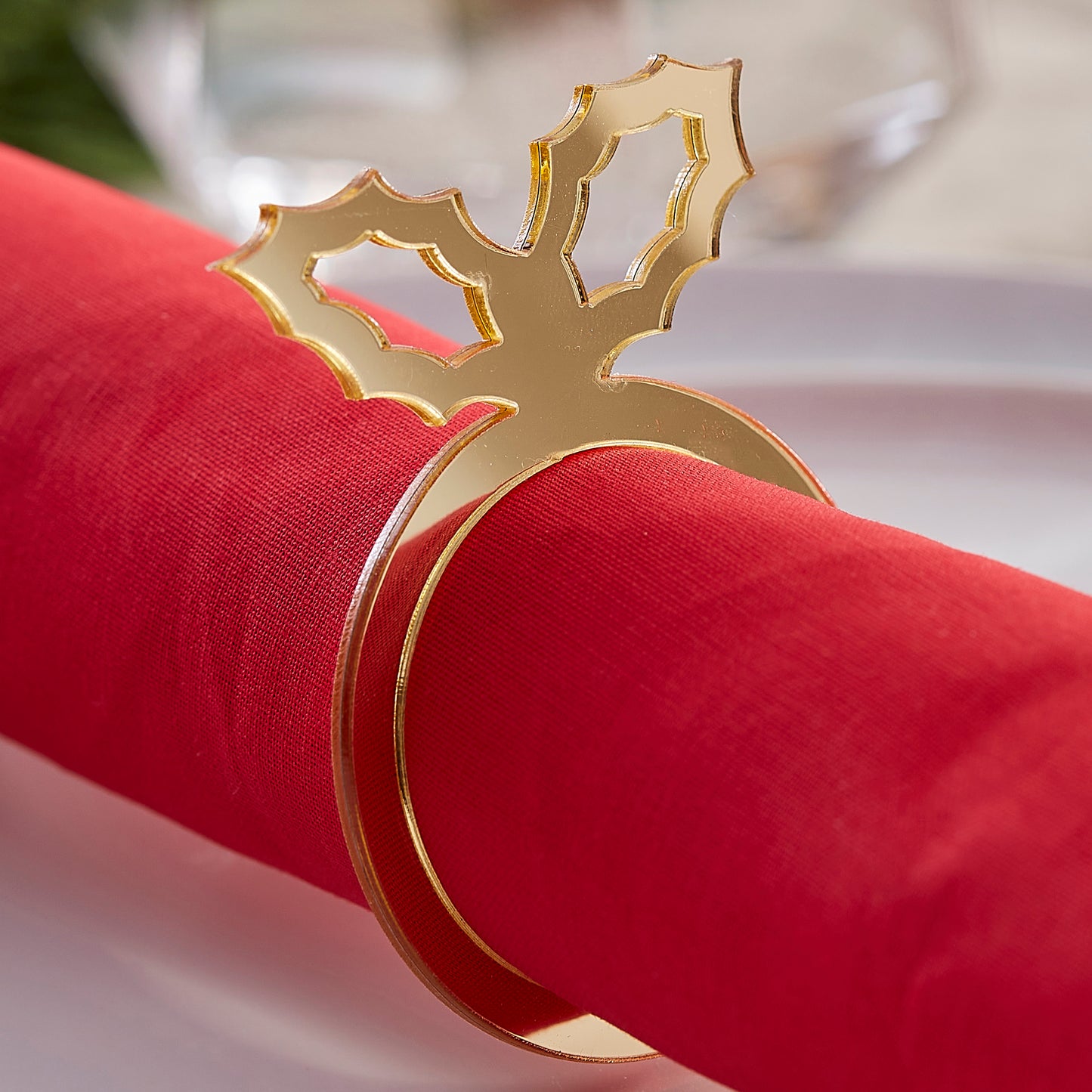 Gold Acrylic Holly Napkin Rings