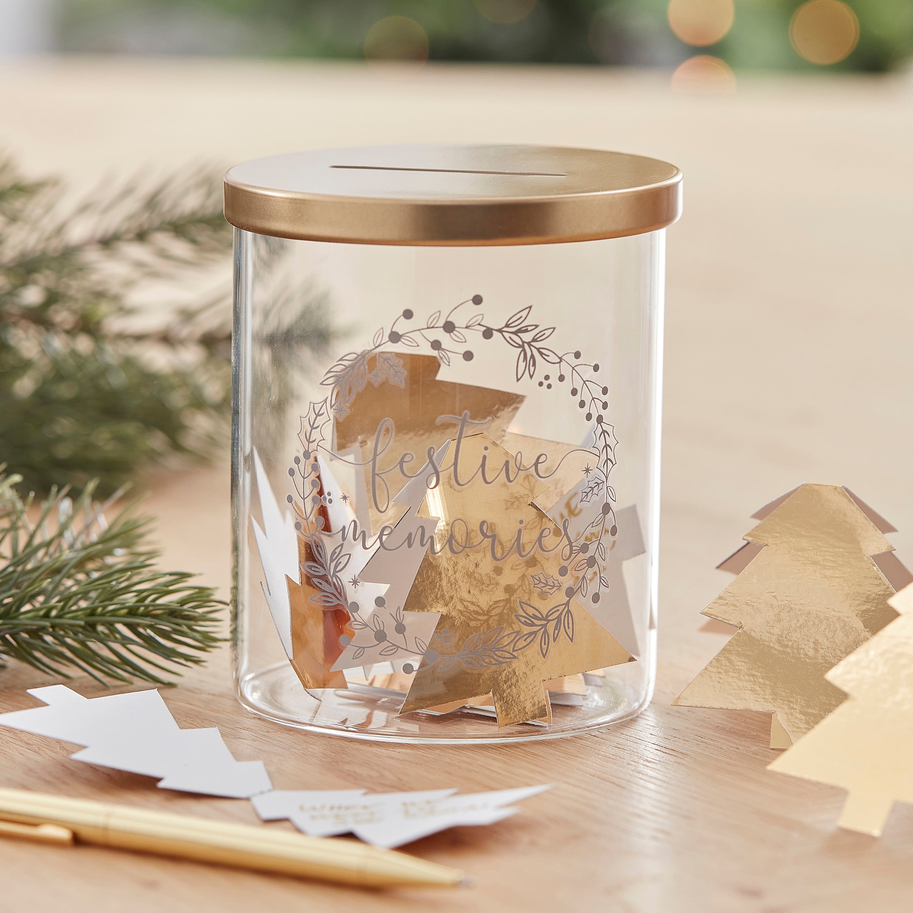 Memory Box Notelets Festive Memory Jar with Gold Tree Notelets โ Ginger Ray